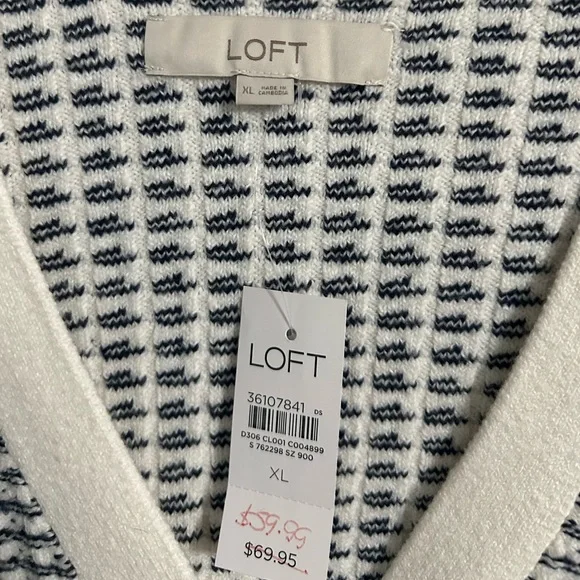 Loft Women's Striped Modern V-Neck Pocket Cardigan Nautical - Picture 4 of 7